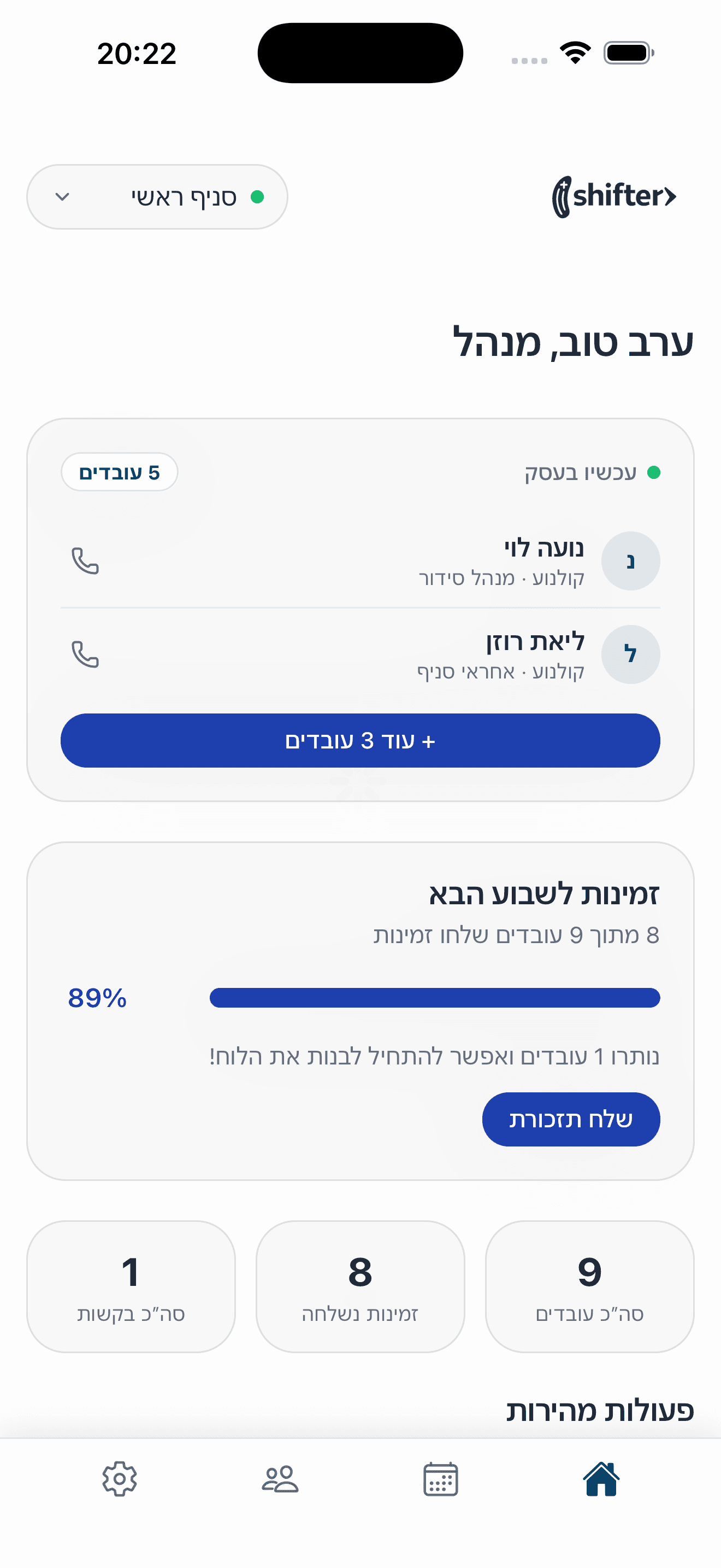 לוח בקרה למנהל